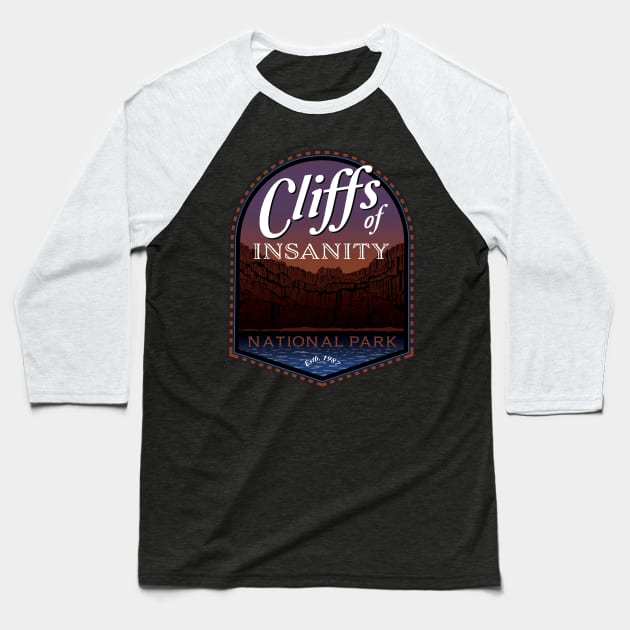 The Cliffs of Insanity Baseball T-Shirt by MindsparkCreative